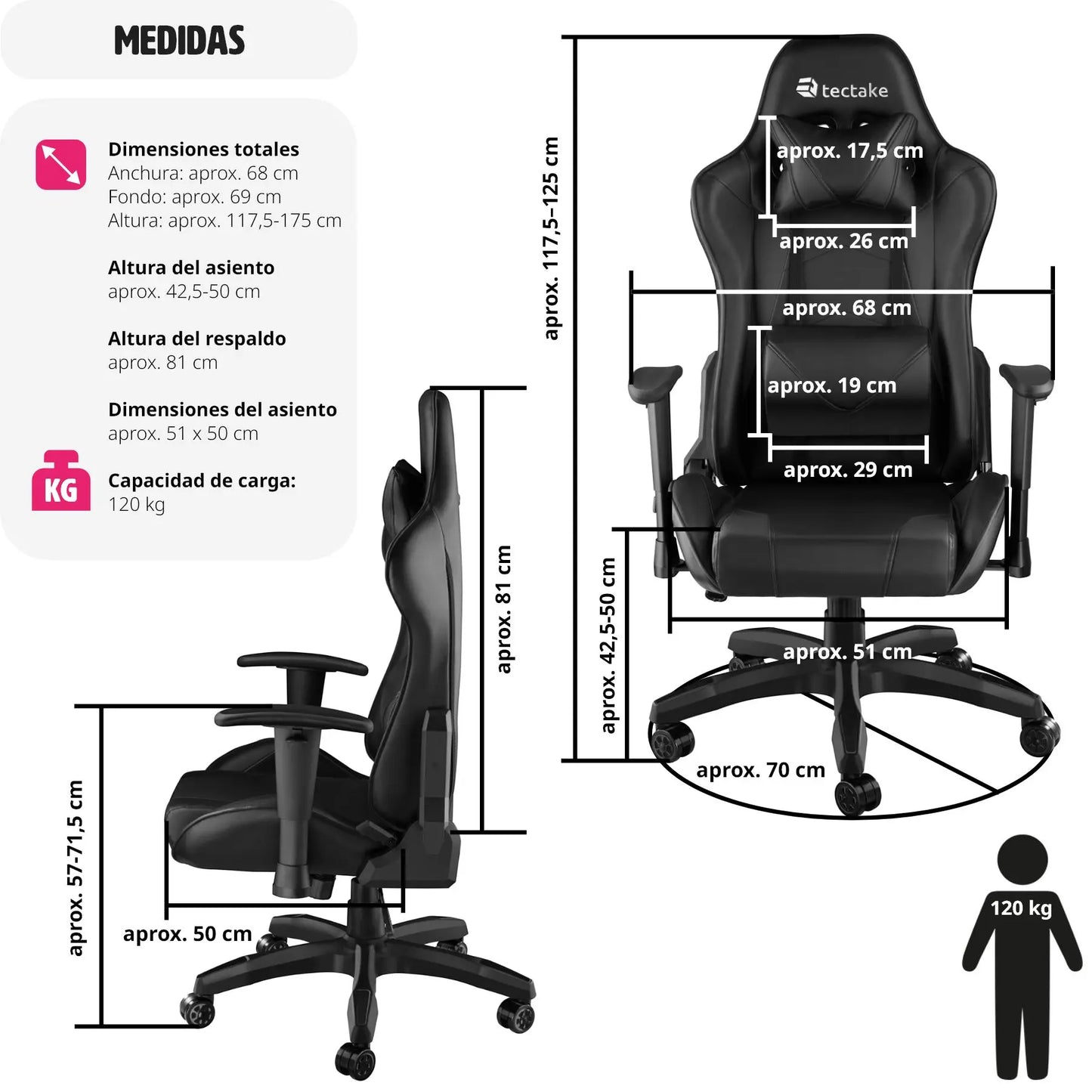 tectake Bürostuhl Twink Gamer Schreibtischstuhl, Computertisch-Studienstuhl, verstellbarer Bürositz, ergonomischer Rollstuhl, drehbarer Bürostuhl