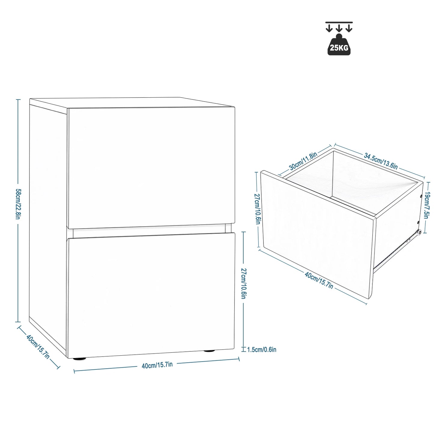 Mesita de Noche Blanca con 2 Cajones Brillantes - Estilo Escandinavo: Elegancia y Organización en tu Dormitorio