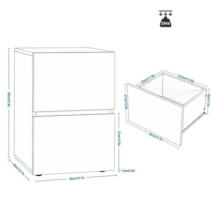 Mesita de Noche Blanca con 2 Cajones Brillantes - Estilo Escandinavo: Elegancia y Organización en tu Dormitorio