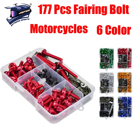 Kit de Tornillos y Pernos de Carrocería de Motocicleta - 177Pcs, 6 Colores