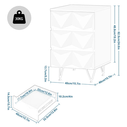 Mesita de Noche Blanca con Cajones 3D - Elegancia y Estilo para tu Dormitorio 🌟