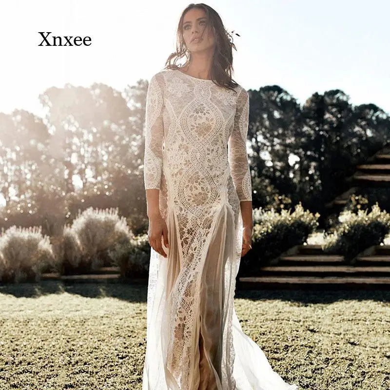 Vestido Maxi de Encaje Hueco Xnxee: Elegancia Bohemia en tu Evento Especial 🌟