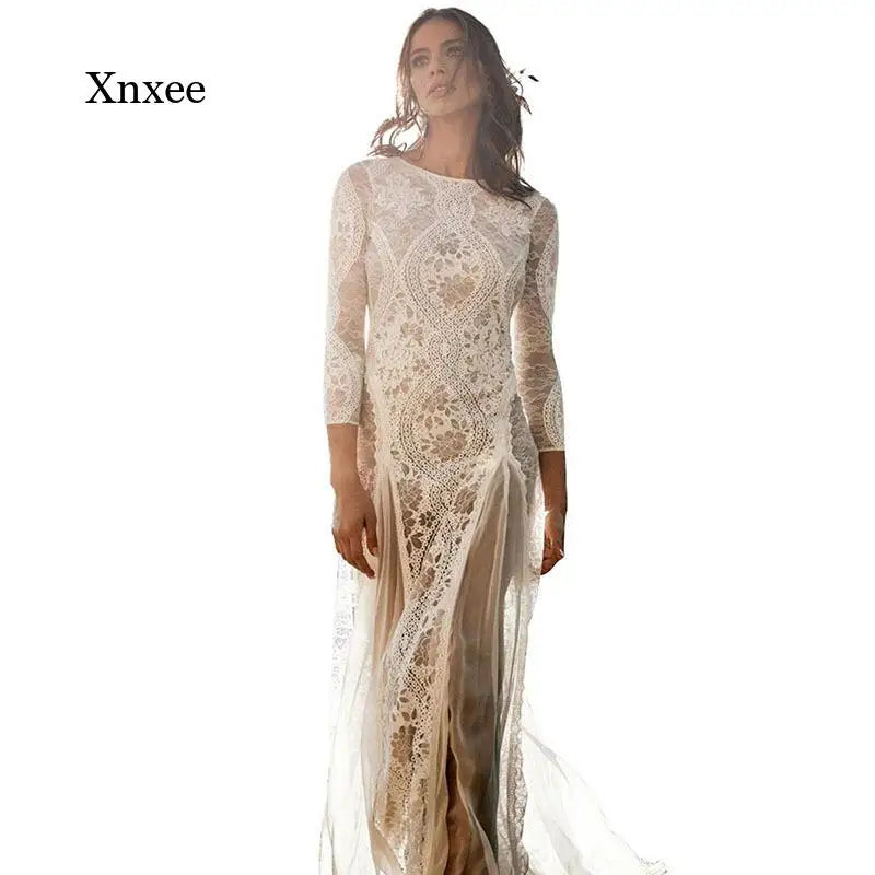 Vestido Maxi de Encaje Hueco Xnxee: Elegancia Bohemia en tu Evento Especial 🌟