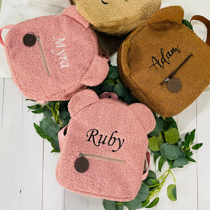 Personalized Embroidered Toddler Backpack Bag Lightweight Plush Bear Bag Kids Custom Name Backpack Gift for Boys Girls Ladies