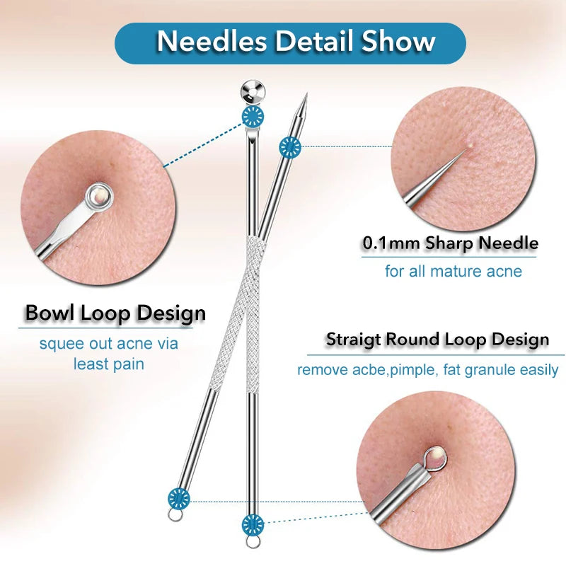 Set de 4 Aguja Removedora de Espinillas de Acne de Acero Inoxidable: Piel Radiante en Casa 🌟