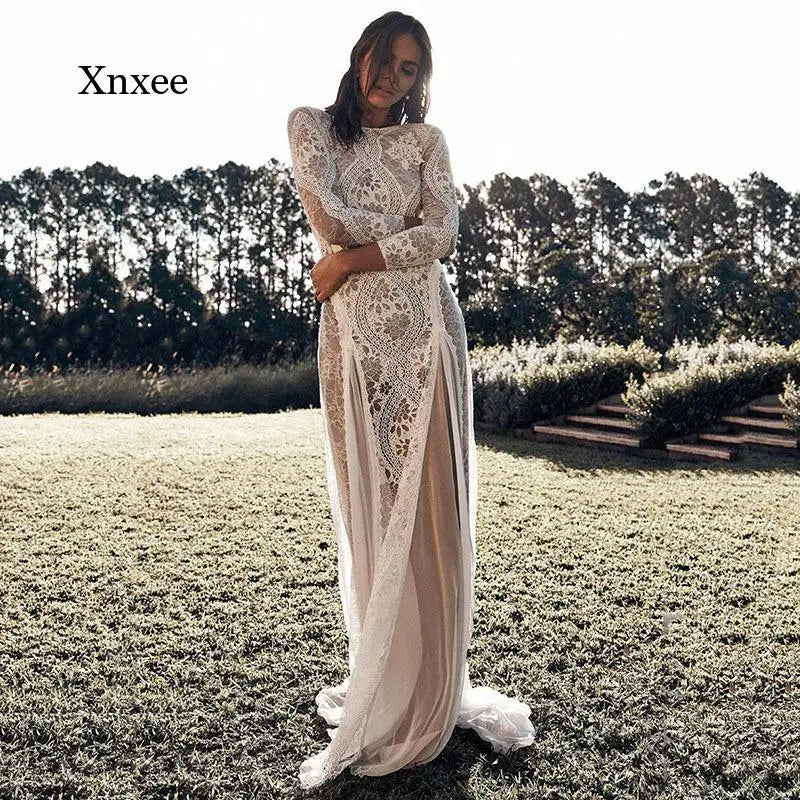 Vestido Maxi de Encaje Hueco Xnxee: Elegancia Bohemia en tu Evento Especial 🌟