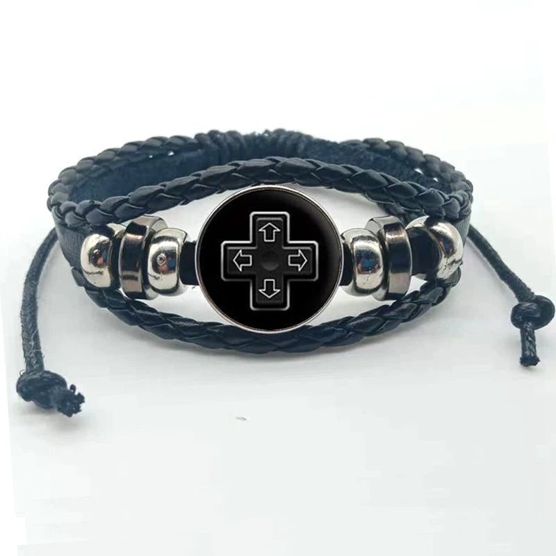 Pulsera de Cuero con Patrón de Controlador de Videojuegos - Diseño Moderno Unisex