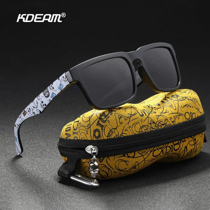 KDEAM Eye-catching Function Polarized Sunglasses For Men Matte Black Frame Fit. Painting Temples Play-Cool Sun Glasses With Case