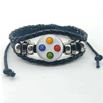 Pulsera de Cuero con Patrón de Controlador de Videojuegos - Diseño Moderno Unisex