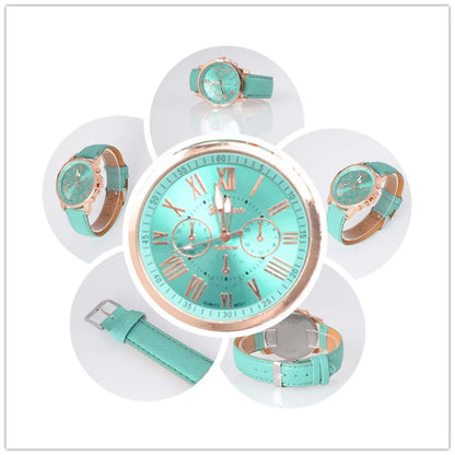 Reloj de Cuero Naranja con Dial de Aleación e Números Romanos - Lover Stand H07