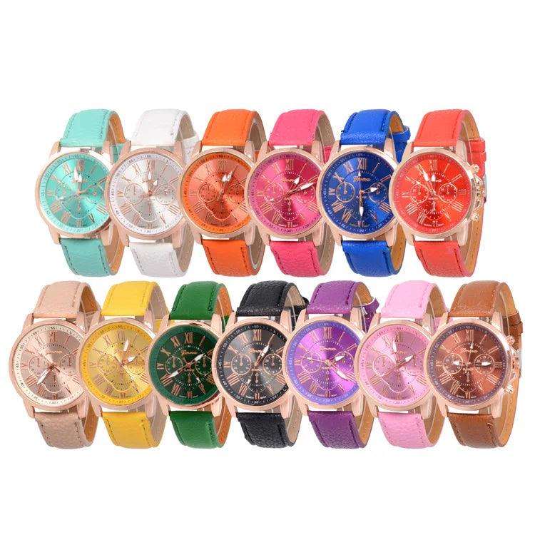 Reloj de Cuero Naranja con Dial de Aleación e Números Romanos - Lover Stand H07