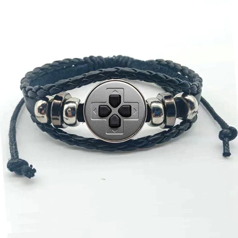 Pulsera de Cuero con Patrón de Controlador de Videojuegos - Diseño Moderno Unisex