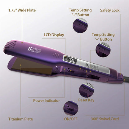 Plancha de Pelo Profesional KIPOZI 2023: Titanio de Alta Calidad con Pantalla LCD Dual Voltage