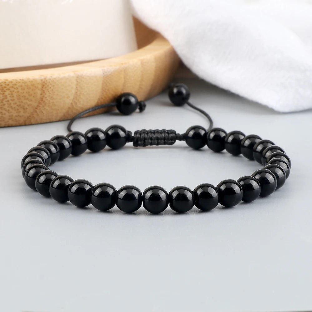 Pulsera de Ónix Negro Hecha a Mano con Cuentas Naturales