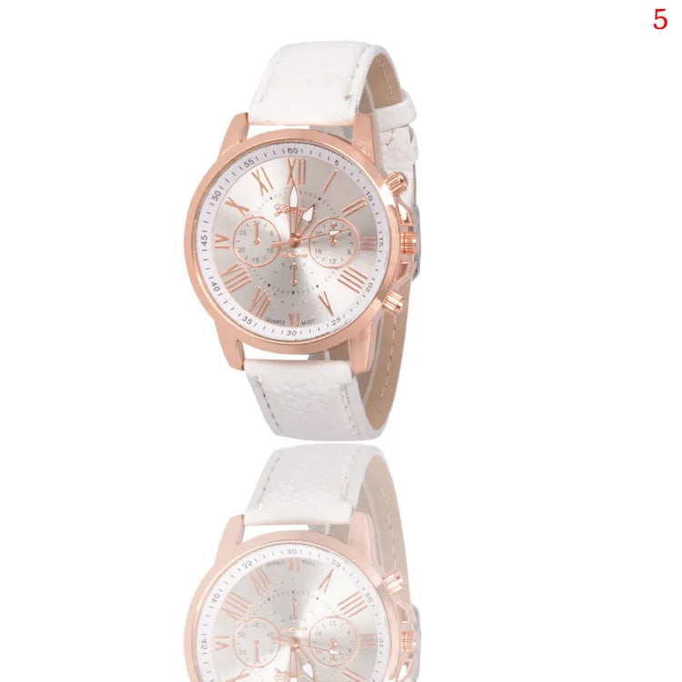 Reloj de Cuero Naranja con Dial de Aleación e Números Romanos - Lover Stand H07