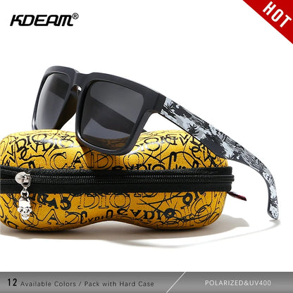 KDEAM Eye-catching Function Polarized Sunglasses For Men Matte Black Frame Fit. Painting Temples Play-Cool Sun Glasses With Case