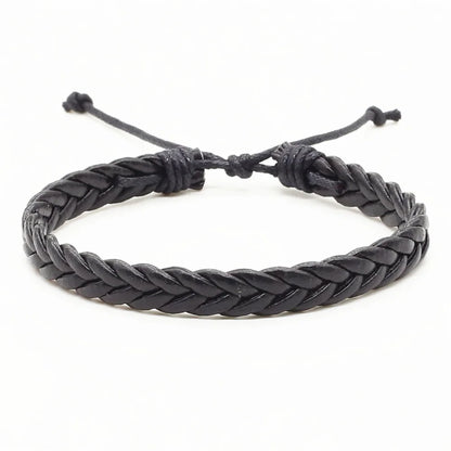 Pulsera de Cuero Tejida en Negro y Marrón - Estilo Artesanal