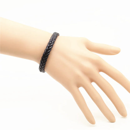 Pulsera de Cuero Tejida en Negro y Marrón - Estilo Artesanal