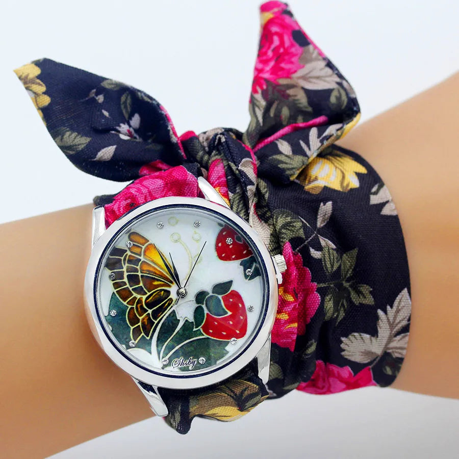 Reloj de Tela de Flores Shsby: Elegancia Floral