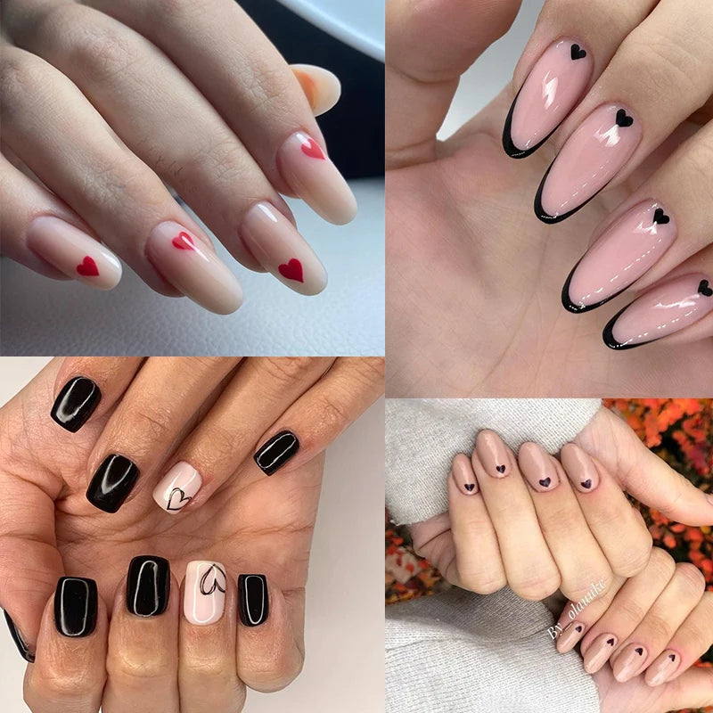 Pegatinas de Uñas 3D Corazón Negro Autoadhesivas 🌟