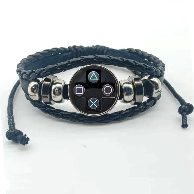 Pulsera de Cuero con Patrón de Controlador de Videojuegos - Diseño Moderno Unisex