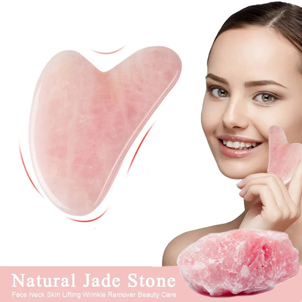 Masajeador Facial de Jade Rosa Natural para Lifting y Rejuvenecimiento de la Piel