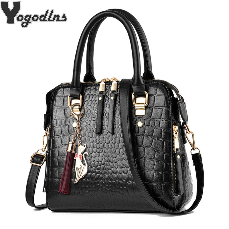 2022 Retro Alligator Women Luxury PU Leather Handbags Female Tassel Designer Shoulder Messenger Bags Casual Ladies Tote Bolsas