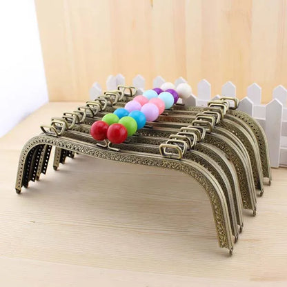 1PCS 8.5 26cm Candy Bead M Shape Embossed Antique Bronze Big Metal Purse Frame Bag kiss clasp Handle DIY Accessories