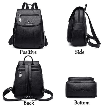 Women's Casual Backpack Soft Leather Fashion Shoulder Bag Retro Designer Girl's Schoolbag Travel Solid Color Backpacks 2024 New