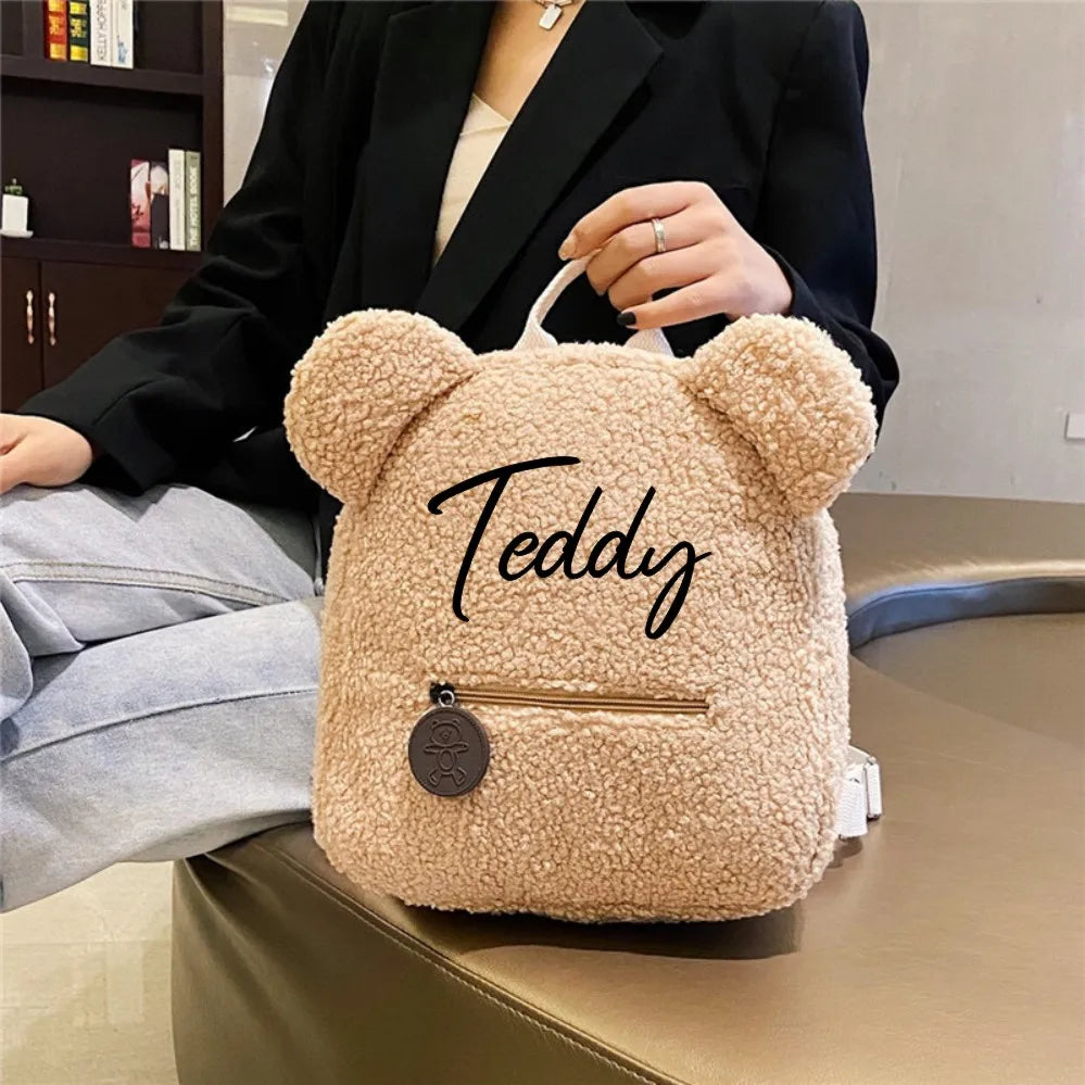 Personalised Bear Backpacks Custom Name Portable Children Travel Shopping Rucksacks Women's Cute Bear Shaped Shoulder Backpack