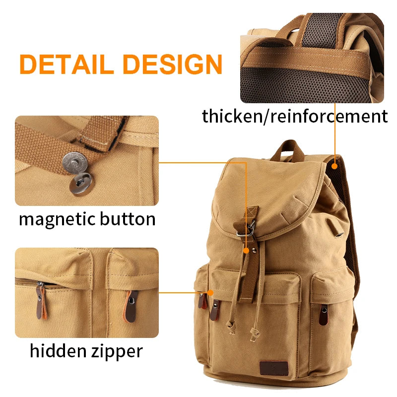 Mochila TANGHAO Canvas Backpack Vintage con Puerto de Carga USB