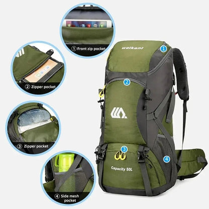 Mochila de Viaje WEIKANI 50L: Resistente, Impermeable y Cómoda