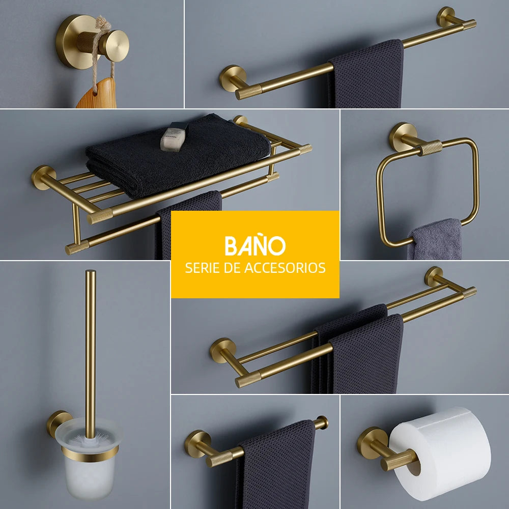 Set de Accesorios de Baño Bagnolux Oro Cepillado - Elegancia y Durabilidad ¡Directo desde España!