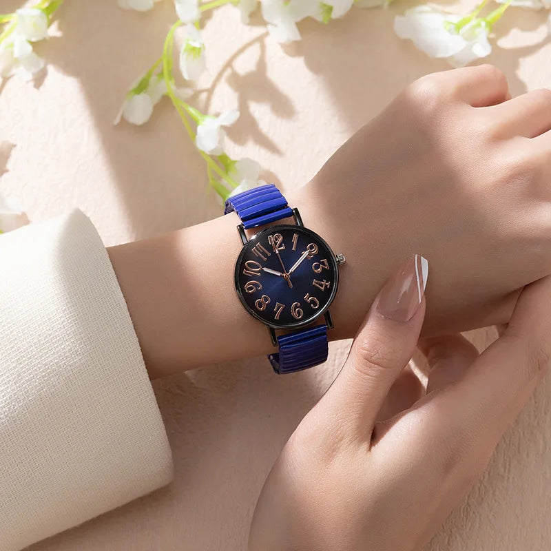 Reloj Pulsera Digital Azul Mujer MOONBIFFY 2023 - Estiramiento Acero Inoxidable - ¡Elegancia y Estilo!