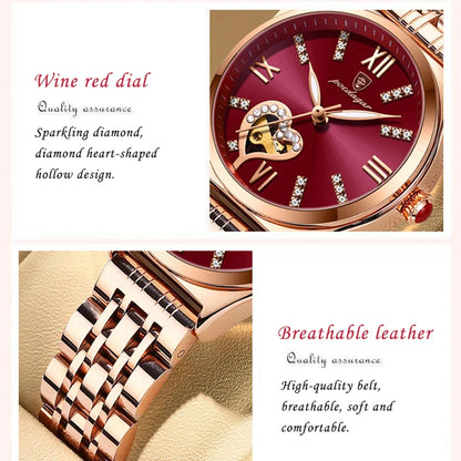 Reloj de Mujer POEDAGAR: Elegante Reloj Rosa Dorado con Funciones Avanzadas