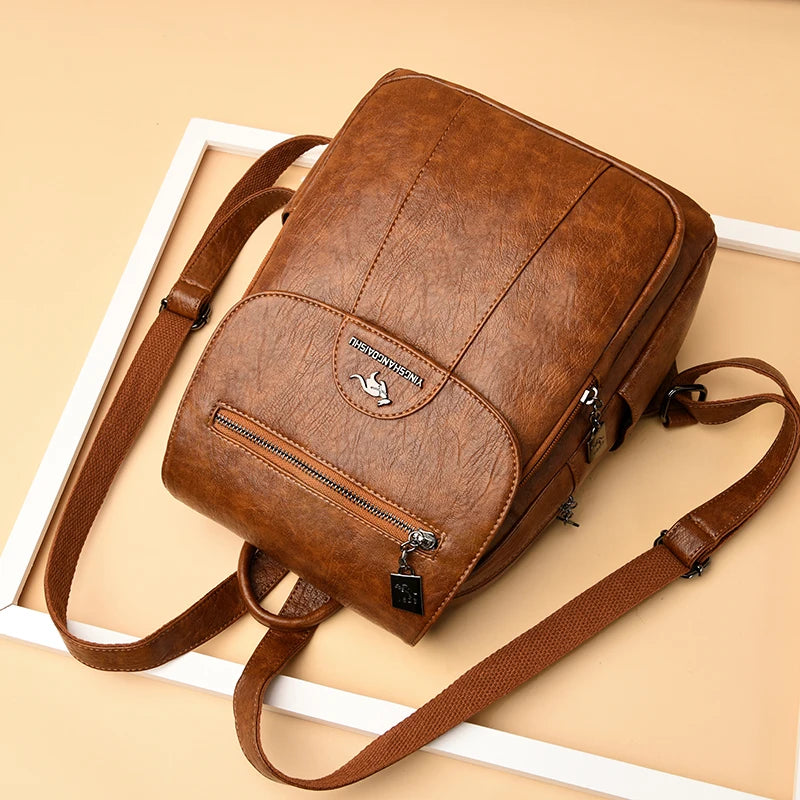 High Quality Leather Backpack Women Large Capacity Travel Backpack Fashion School Bags Mochila Shoulder Bags for Women 2021 New