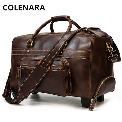 Maleta COLENARA de Cuero Genuino Retro de 22" con Ruedas