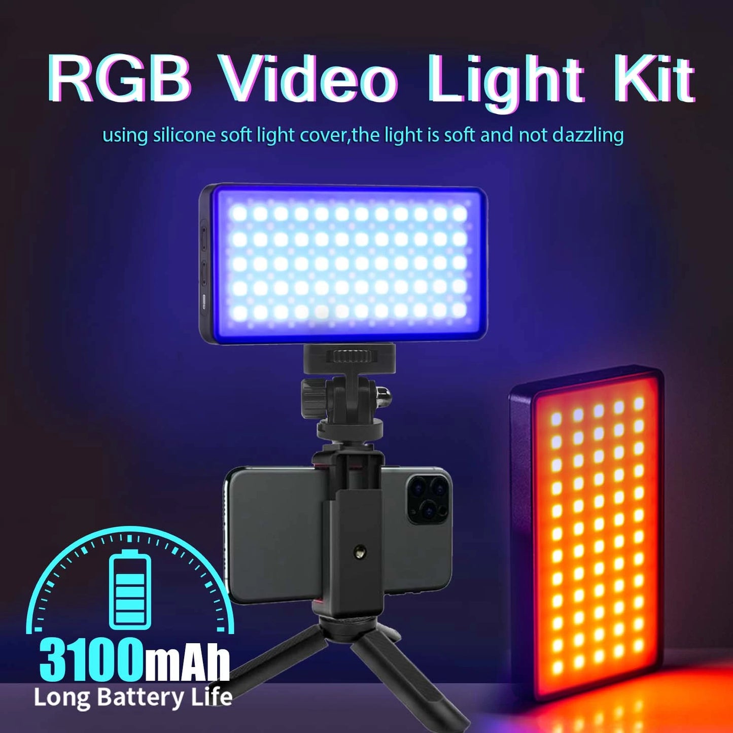 Panel de Luz LED RGB para Vídeo con Soporte Phoe - CRI95+ 2500-9000K