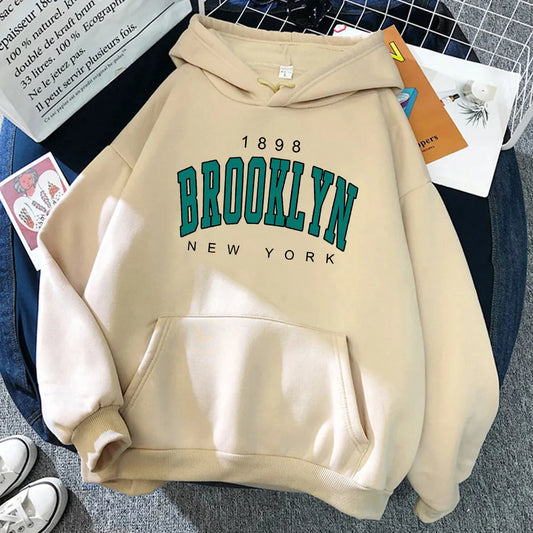 Sudadera con Capucha 1898 Brooklyn New York Estampada para Mujer - Moda Urbana Creativa