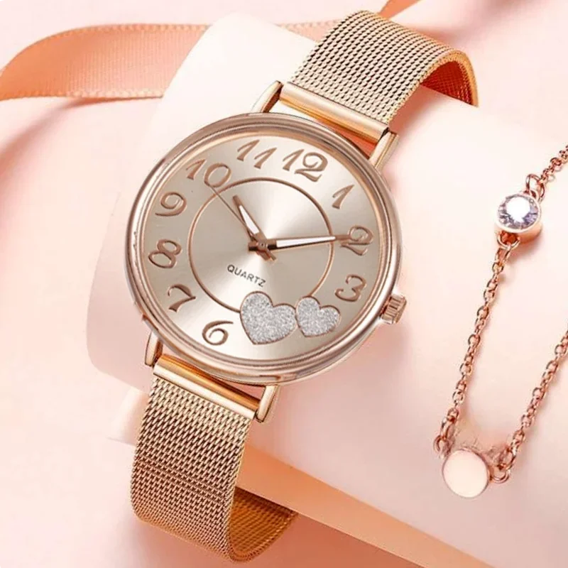 Reloj de Oro Rosa con Esfera en Forma de Corazón - MOONBIFFY