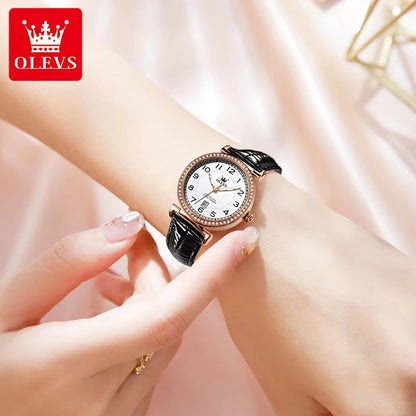 Reloj de Mujer OLEVS 5590: Set Regalo con Correa de Cuero Impermeable