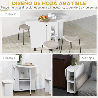 Mesa Plegable HOMCOM con Alas Abatibles y Ruedas - Blanco