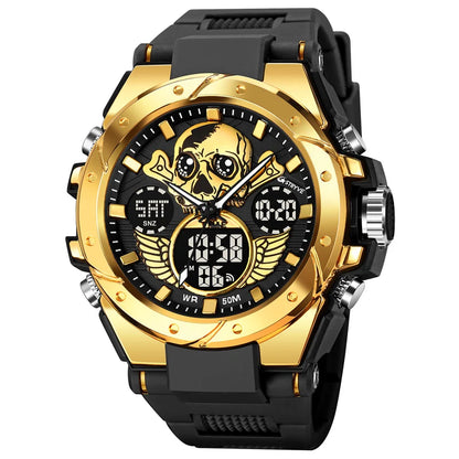 Reloj de Cuero STRYVE Skull para Hombre con Diseño de Esqueleto y Resistencia al Agua