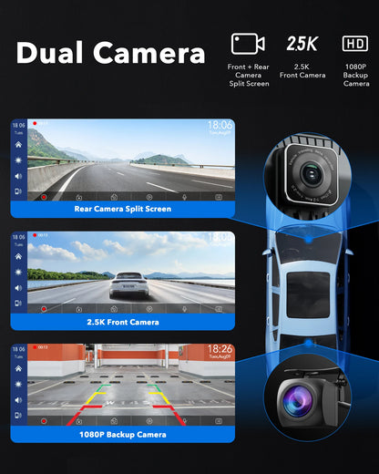 TOGUARD Pantalla 9" Wireless Apple Carplay Android Auto con Dashcam 2.5K