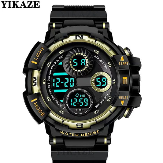 Reloj Digital Deportivo YIKAZE Negro para Hombres - Resistente al Agua - Funciones Múltiples - Envío Rápido