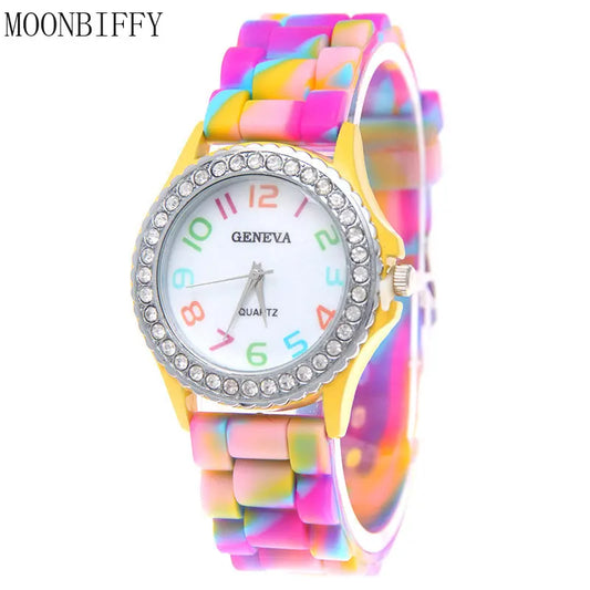 Reloj MOONBIFFY de Lujo: Camuflaje con Diamantes y Arcoíris 🌈