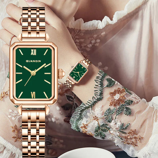 Reloj de Mujer GUANQIN Cuadrado Verde - Resistente al Agua 3 Bares