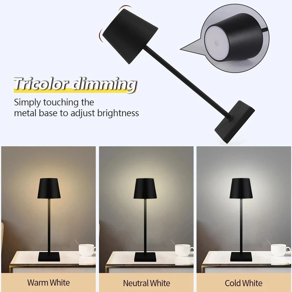 Lámpara de Mesa LED Recargable USB: Elegante Iluminación Inalámbrica y Resistente al Agua