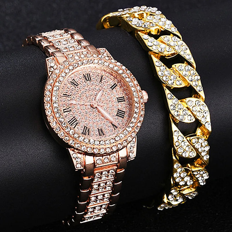 Reloj de Mujer Día Día Fun con Cristales Brillantes en Rosa Dorado