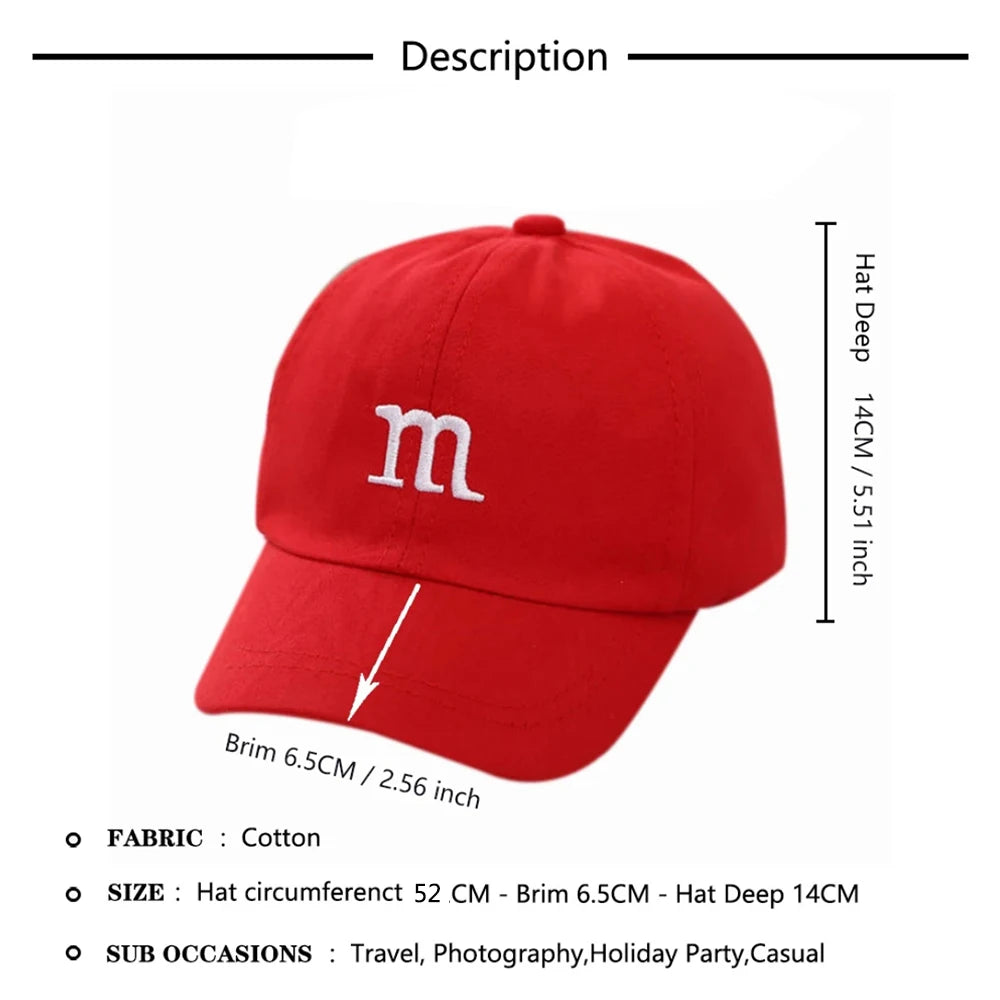 Gorra de Béisbol Infantil con Letra "M" Bordada - Protección Solar y Ajustable para Niños de 1-15 Años